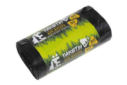 Мешки для мусора ТМ Ёлка 30л 50 шт/уп 6мкм 50смх60см черные ПНД дно плоское со швом без боковых фальцев Ромашка ЕЛР30-50/20