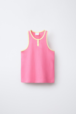 ZARA ПИЖАМА С ТОПОМ И ШОРТАМИ С КОНТРАСТНЫМИ ДЕТАЛЯМИ, ЦВЕТ ФУКСИИ