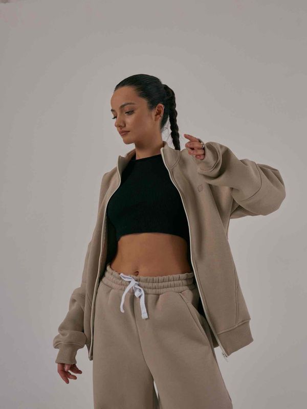 Толстовка Multicolor с начесом на молнии просто серо-коричневый - фото 10