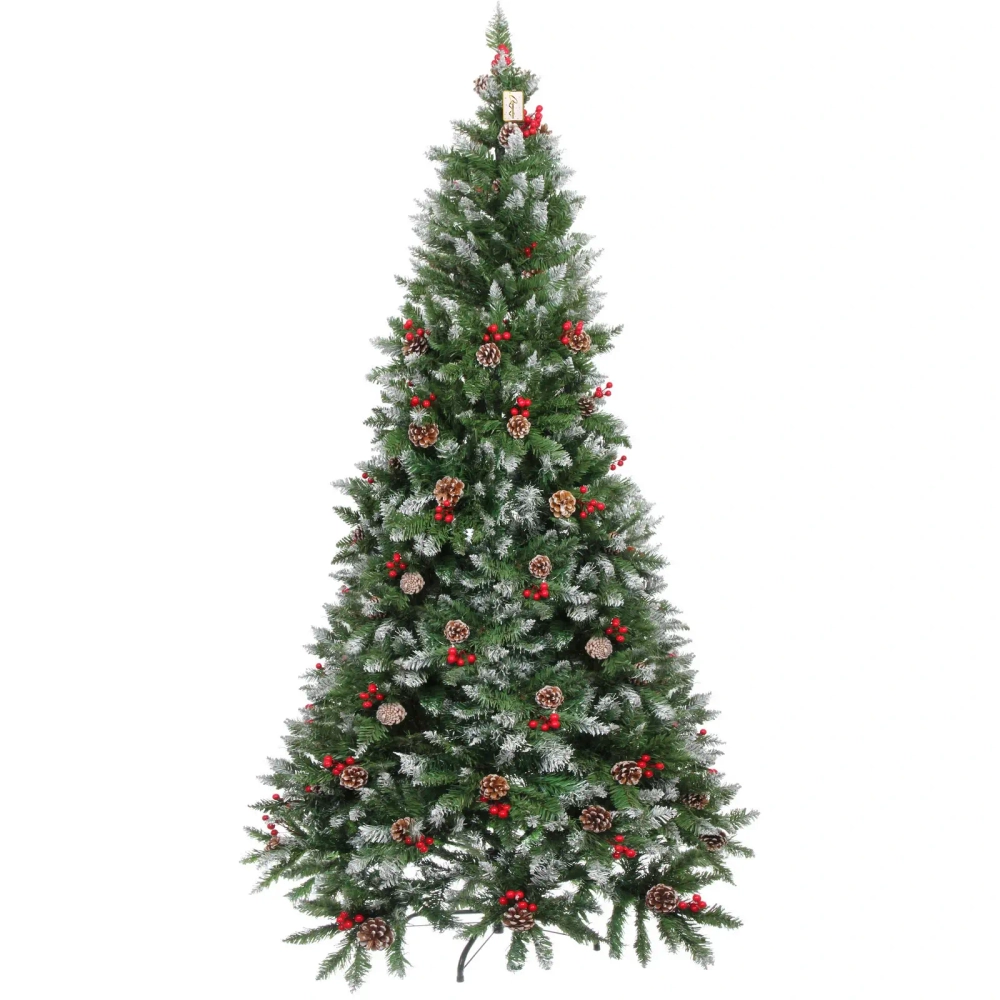 Ёлка «Морозная» 240 см, ПВХ с шишками,ягодами и белым напылением (1566 веток)