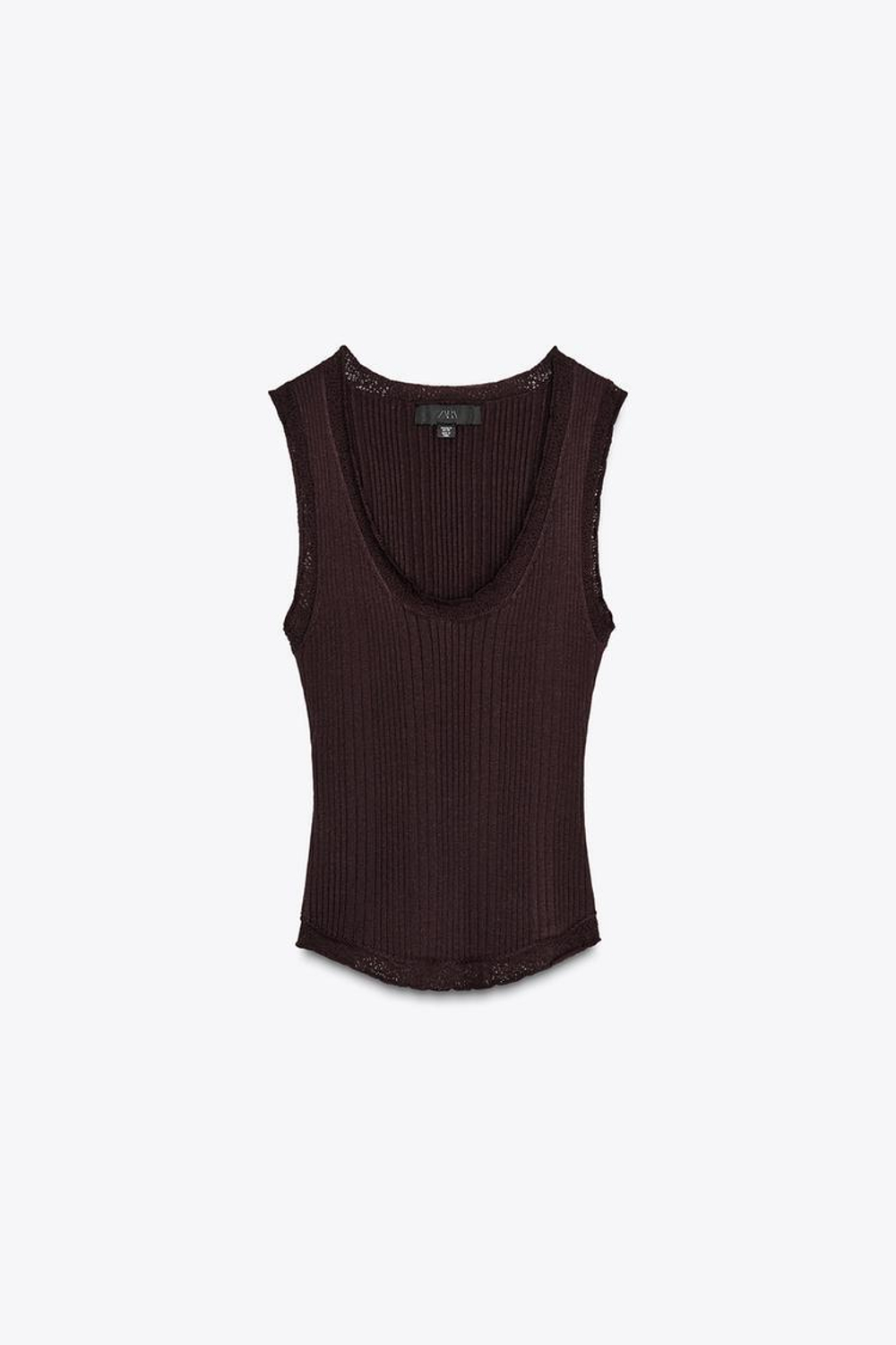 ZARA ТРИКОТАЖНЫЙ ТОП В РУБЧИК, ШОКОЛАДНЫЙ
