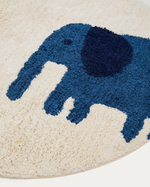 Круглый ковёр Tandani из бежевого хлопка с синим слоном, Ø 100 см