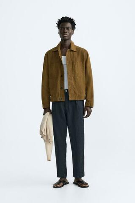 ZARA БРЮКИ ИЗ 100% ЛЬНА, МОРСКОЙ СИНИЙ