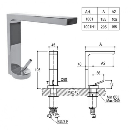 Смеситель для раковины Ritmonio Waterblade дизайнерский, без донного клапана, хром H0BA1001CRL