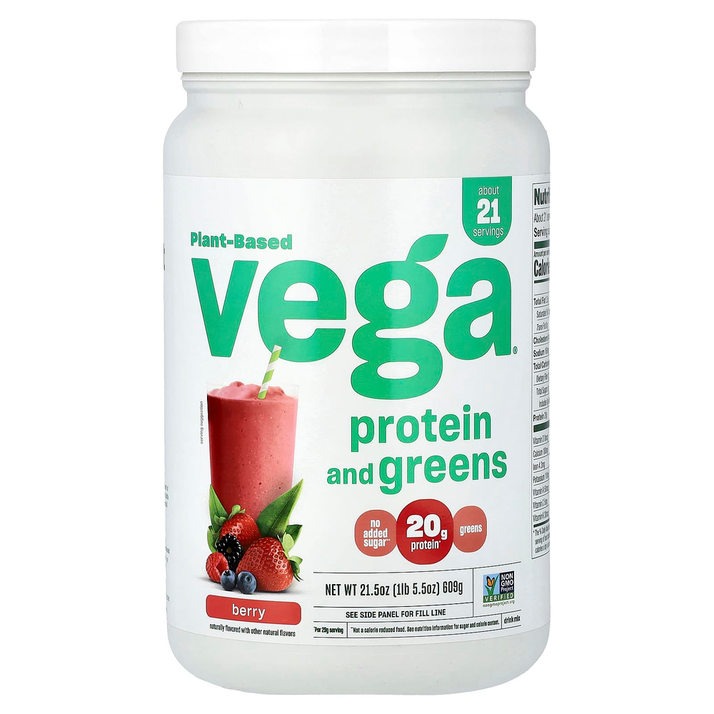Vega, Растительный белок и зелень, ягоды, 609 г (1 фунт 5,5 унции)