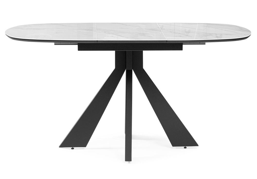 Стеклянный стол Эдли 110(150)х100х76 белый мрамор / черный