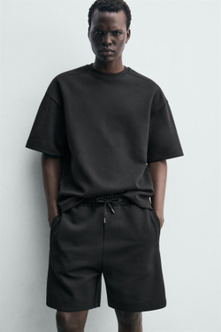 ZARA ТОЛСТОВКА RELAXED FIT ИЗ ИНТЕРЛОКА, ЧЕРНЫЙ