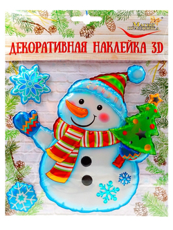 Декор новогодняя наклейка 3D, 23* 19 см, набор- 4 вида
