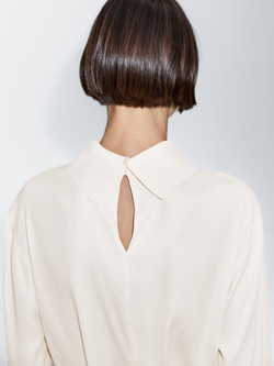 Massimo Dutti Блуза с длинными рукавами и шнурком, натуральный, кремовый
