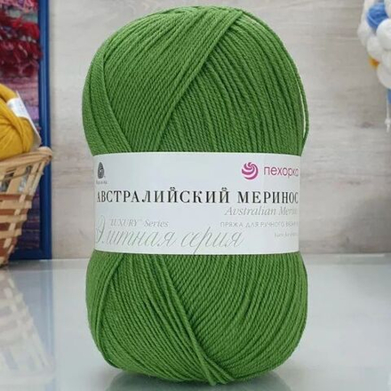 Австралийский меринос пряжа, Пехорка 95%меринос.шерсть 5%обьемный акрил 5х100г/400м 252 зелёный горошек