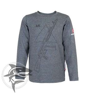 Футболка детская с длинным рукавом, принт “АК Автомат” (серая)