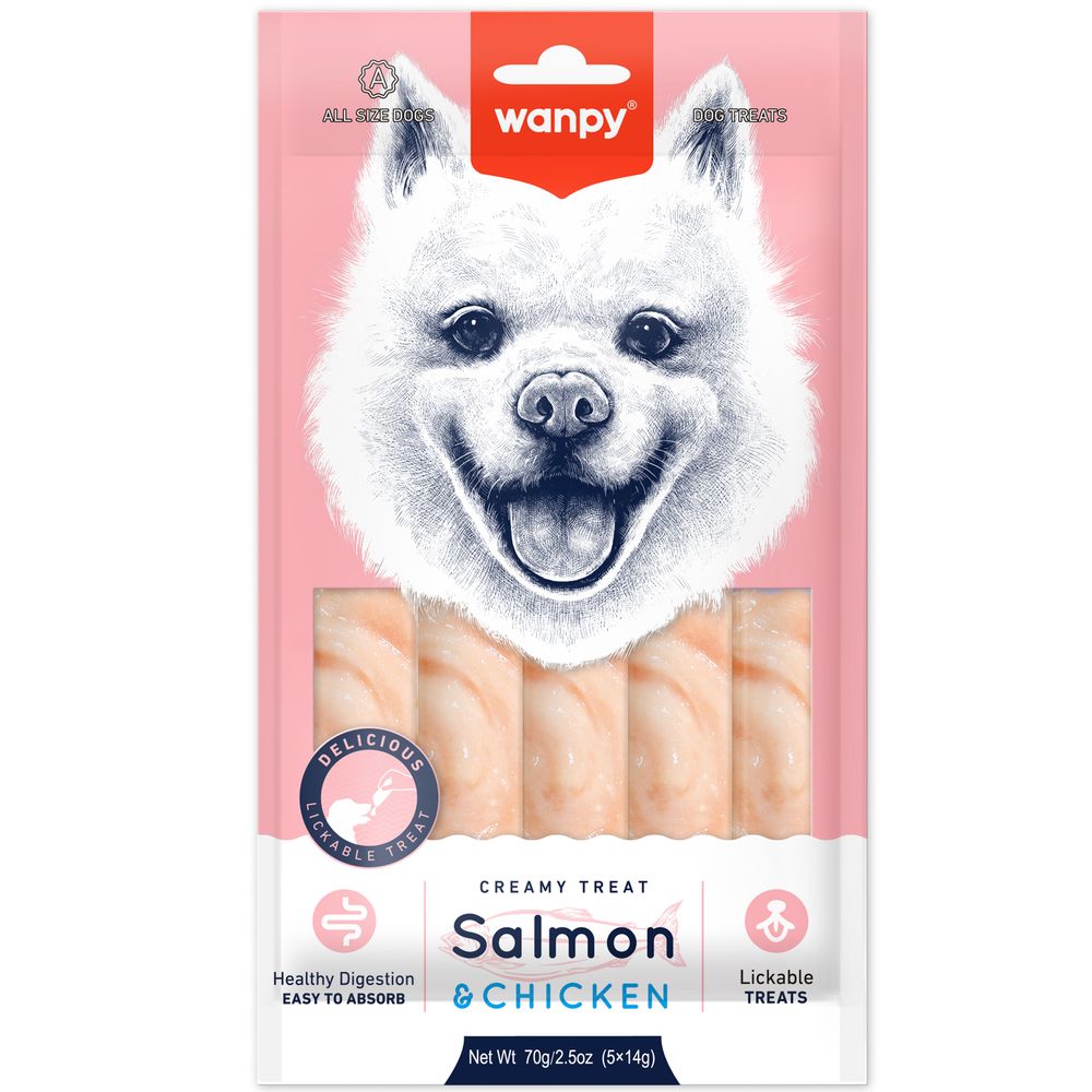 Wanpy Dog Крем лакомство нежное пюре лосось курица 70г