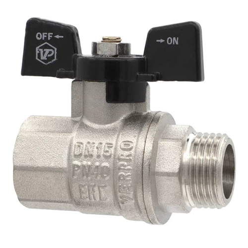 Кран VIEIR шаровый 1/2" ВН, черн. бабочка, никель (120/12) VP221-01