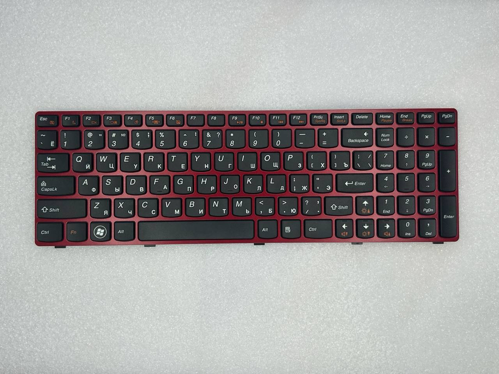 Клавиатура для ноутбука Lenovo G580/Z580A/G585/Z585/G590 раскладка - русская, без подсветки, красная (25202787), оригинал