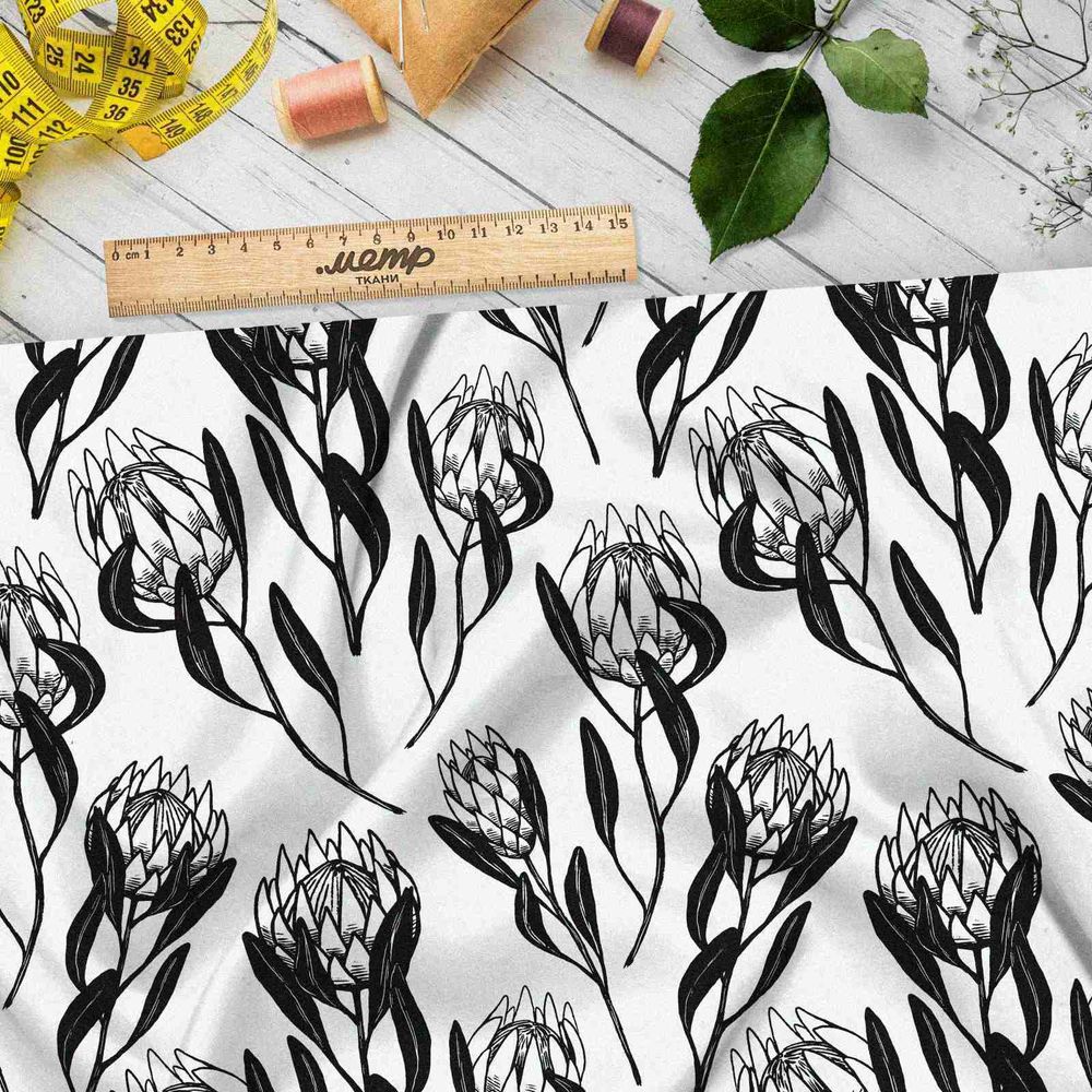 Ткань бязь контрастные бутоны