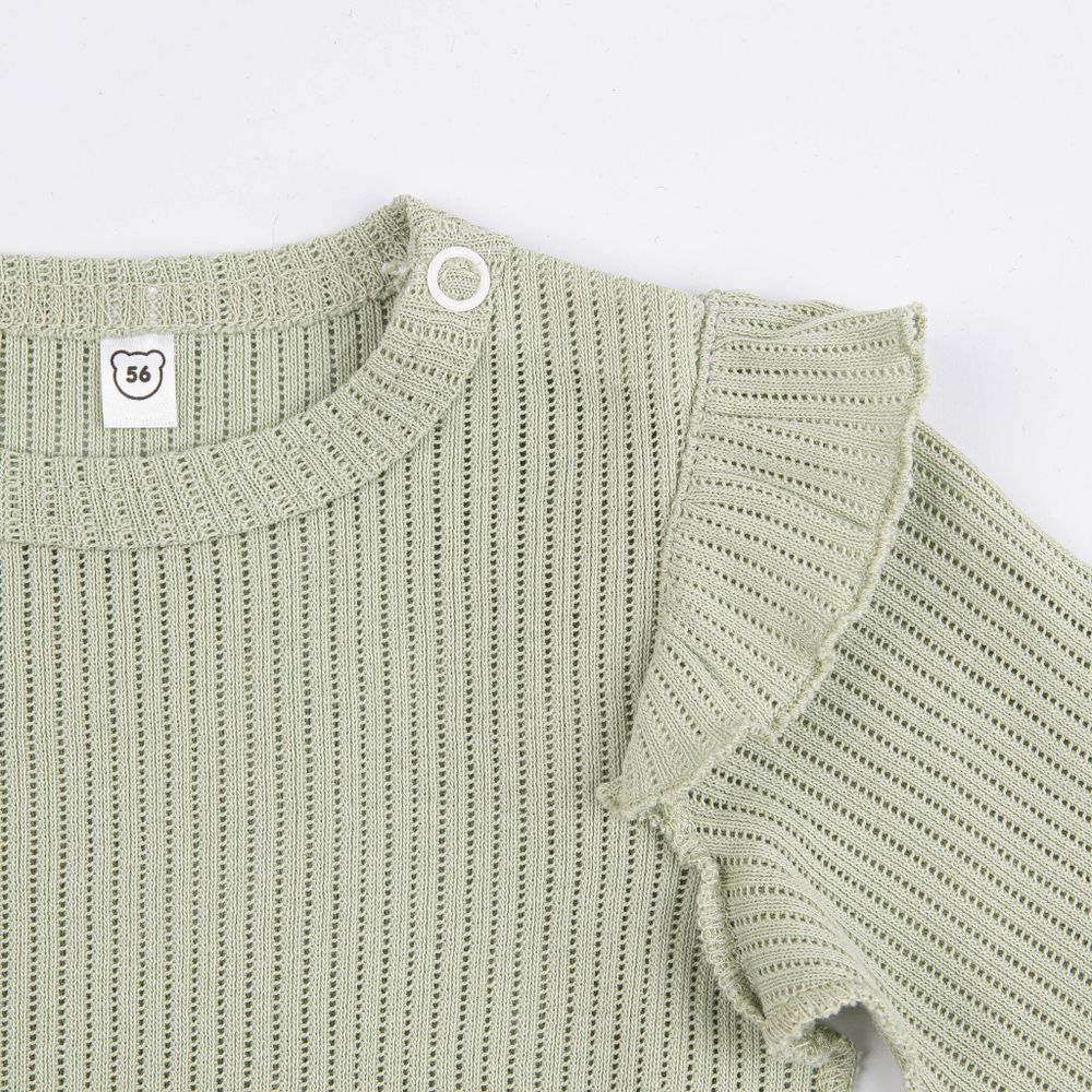 Боди с длинным рукавом и крылышками "Шалфей" из хлопка в рубчик 0-3 м