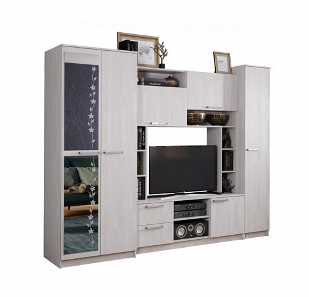 Стенка в гостиную Флора, ясень белый