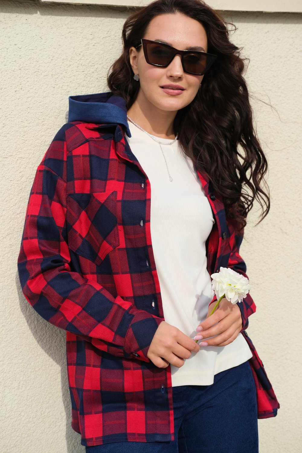 Рубашка в клетку со съемным капюшоном