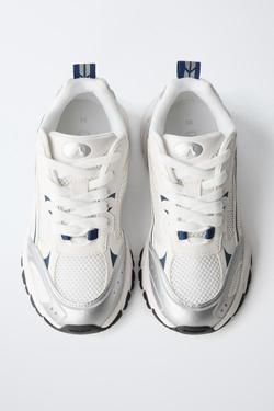 ZARA КРОССОВКИ С ДЕТАЛЯМИ ИЗ СЕТЧАТОЙ ТКАНИ, БЕЛЫЙ