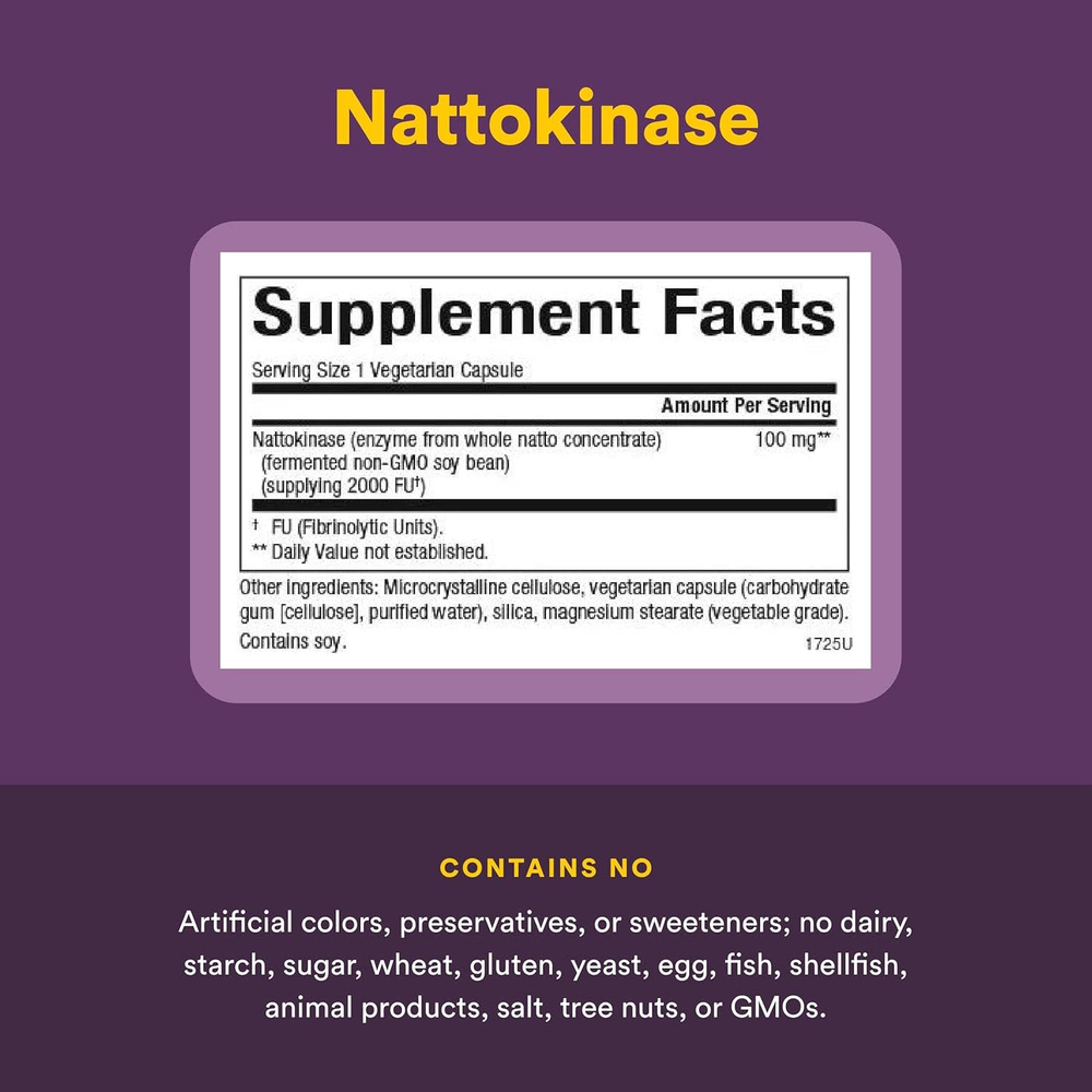 Natural Factors, наттокиназа, 100 мг, 60 вегетарианских капсул