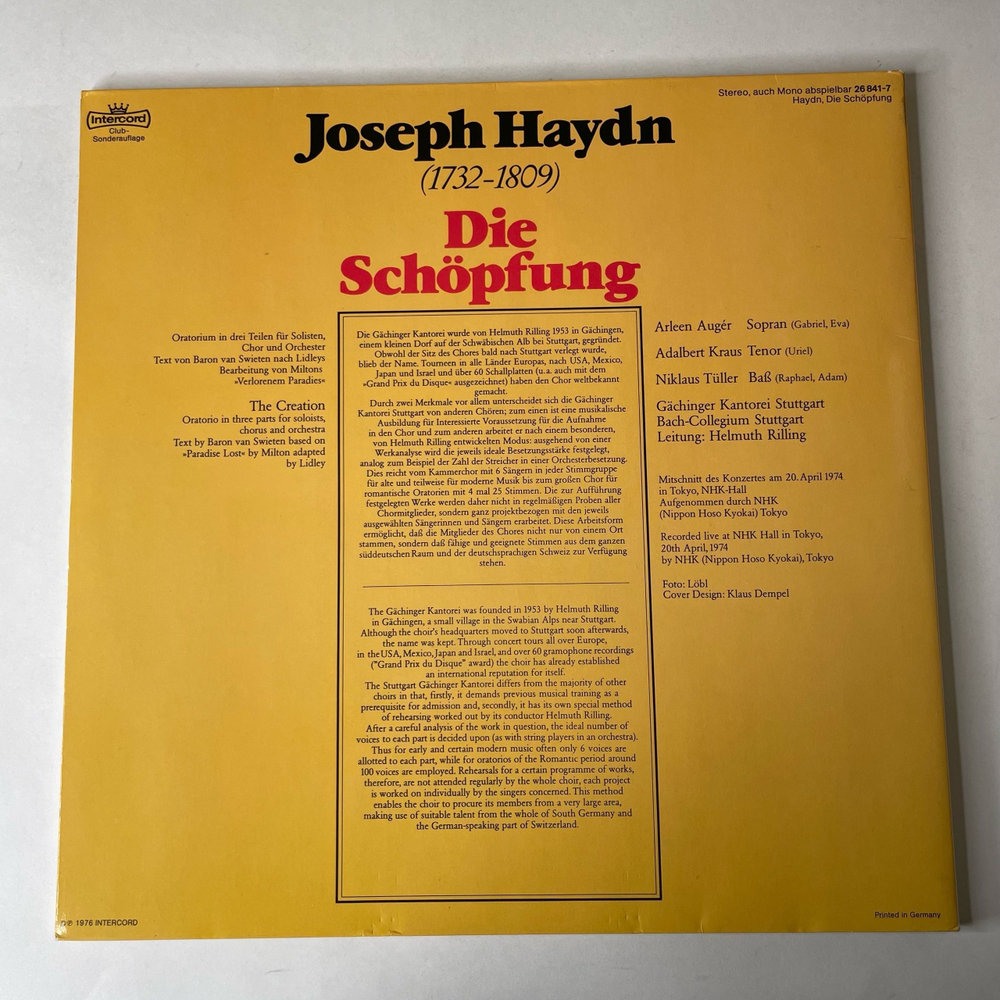 Винтажная виниловая пластинка LP Joseph Haydn Гайдн, Die Schopfung (The Creation) Сотворение Мира Оратория (Германия 1976)