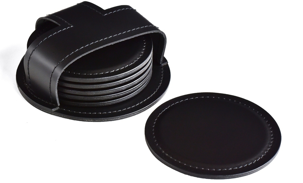 Набор костеров 6 шт. в чехле серии Бизнес кожа Cuoietto цвет черный.