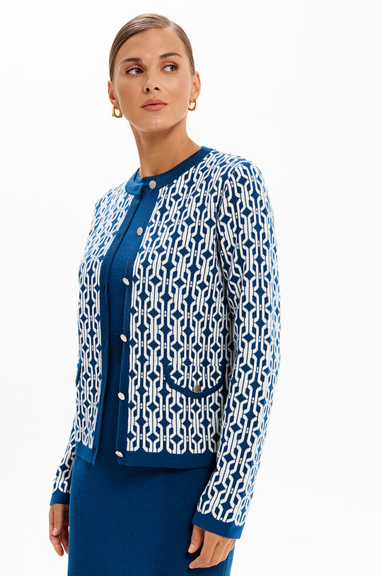 1952 Кардиган женский (бирюзовый/молочный)