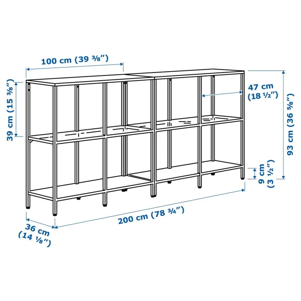 Стеллаж - IKEA VITTSJÖ/VITTSJO, 200х36х93 см, черно-коричневый/стекло, ВИТШЁ/ВИТШЕ ИКЕА