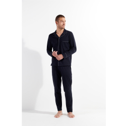 Мужская пижама темно-синяя с серой окантовкой HOM ALBERT Long Sleepwear 402802_4000RA