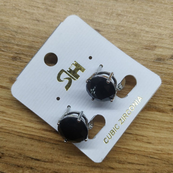 Серьги на англ.заст. Cubic Zirconia форма круг большой цвет черный металл серебристый