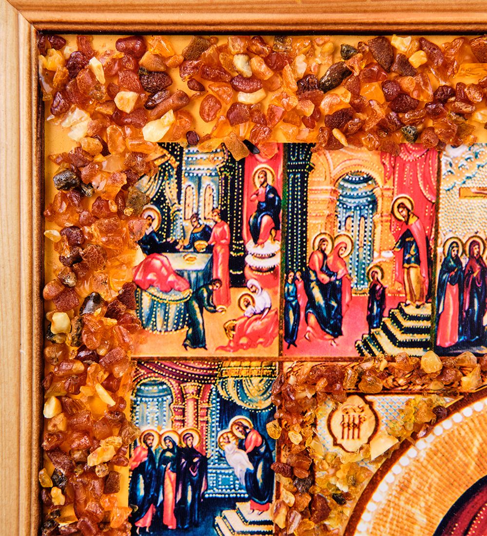 AMB-72/17 Икона «Казанская Божией Матери» (с янтарной крошкой) дер.краш.рамка 30х40