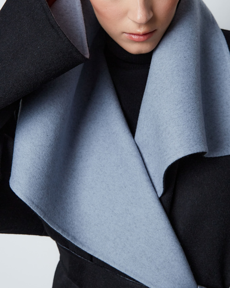 Пальто двустороннее из шерсти Берберри черно-голубой