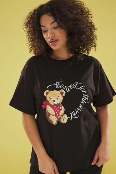 Черная трикотажная футболка большого размера с принтом в виде велосипедного воротника TBBSS25BF00031