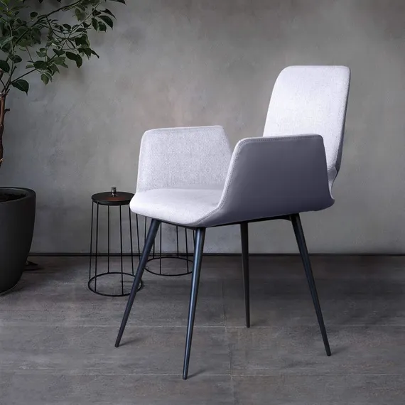 Стул с подлокотниками Adam серая рогожка и экокожа