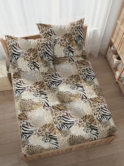 Постельное белье перкаль Сказка "Сафари" 2-спальное Наволочка 50х70 см 2 шт Простынь на резинке 160x200 см Пододеяльник 175x215 см