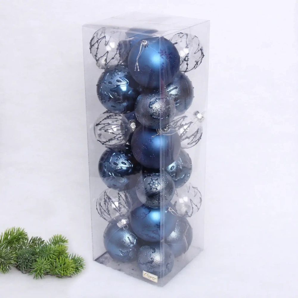 Набор шаров «Wonderful highlights» 8 см + 10 см (24 предмета), Сапфир