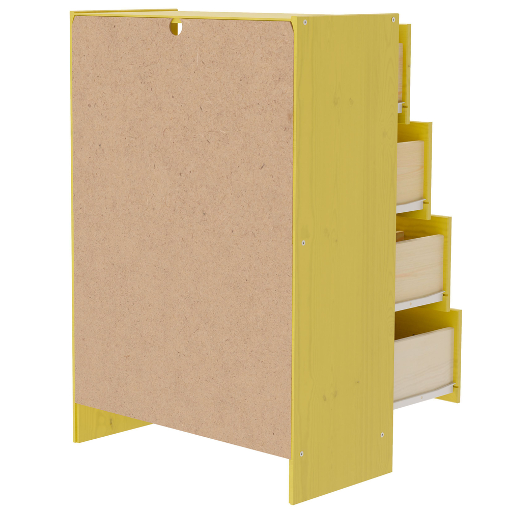 Желтый деревянный комод Раст с 4 ящиками для хранения вещей и игрушек с органайзерами, из массива сосны