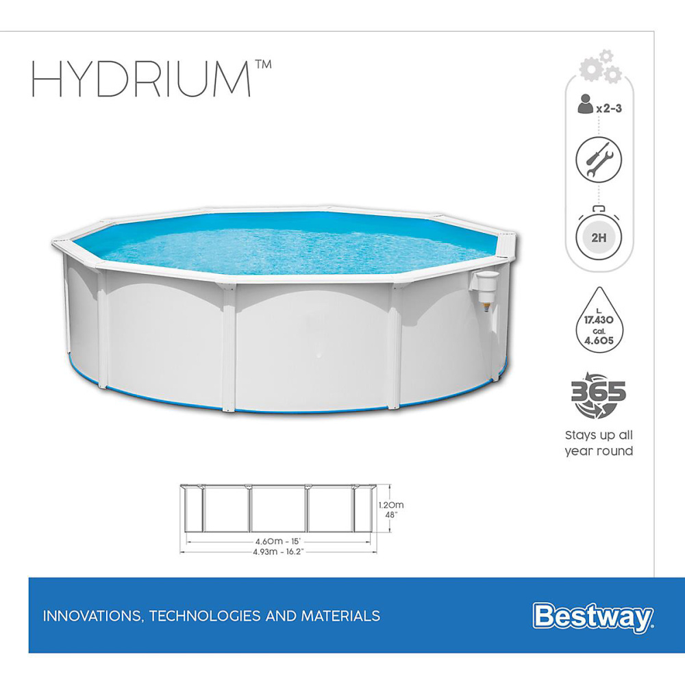 Стальной бассейн Bestway Hydrium Pool Set 460х120 см + песочный ф/насос 5678 л/ч, лестница, тент, подстилка (56384 BW)