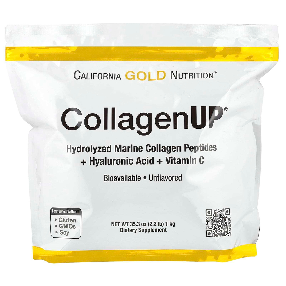 California Gold Nutrition, CollagenUP®, гидролизованные пептиды морского коллагена с гиалуроновой кислотой и витамином C, с нейтральным вкусом, 1 кг (2,2 фунта)