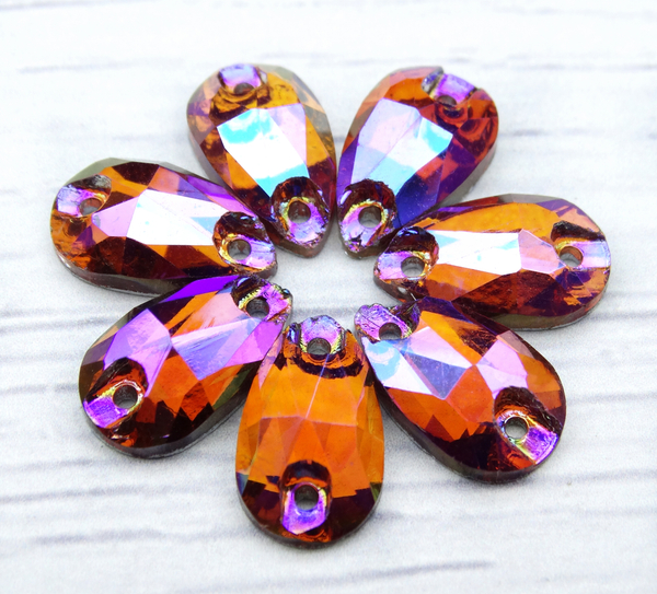 ХК028НН712 Хрустальные стразы круглые пришивные "капля", цвет: янтарный AB, размер: 7х12 мм, 10 шт.