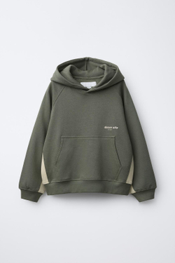 ZARA КОМПЛЕКТ ИЗ ТОЛСТОВКИ С КАПЮШОНОМ И БРЮК-ДЖОГГЕРОВ С ПОЛОСАМИ, ХАКИ