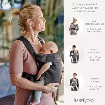 Эргорюкзак Baby Bjorn Mini 3D Jersey, Dark gray