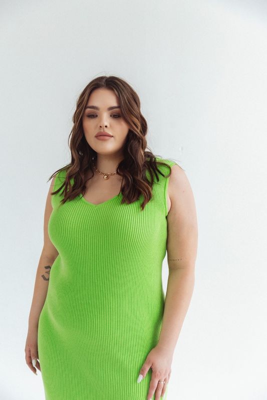 Платье вязаное, на широких бретелях, лайм