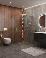 Душевой уголок Cezares MOLVENO-AH-21-100+30-C-BORO-IV, 130х100х195, профиль брашированное золото, прозрачное стекло