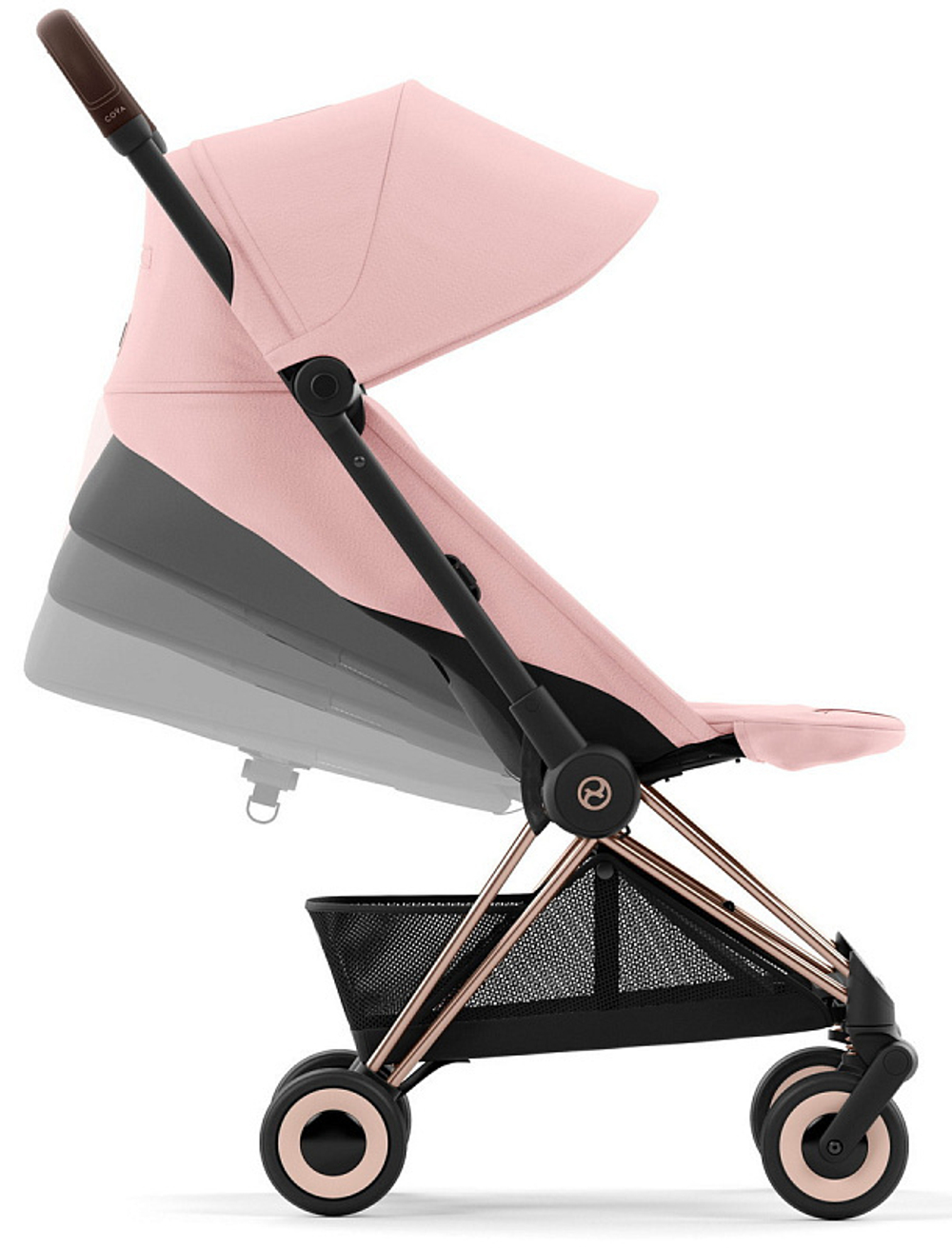 Коляска Cybex Coya Rosegold Frame Cloud G i-Size Fog Grey 2 в 1 Peach Pink с дождевиком и бампером