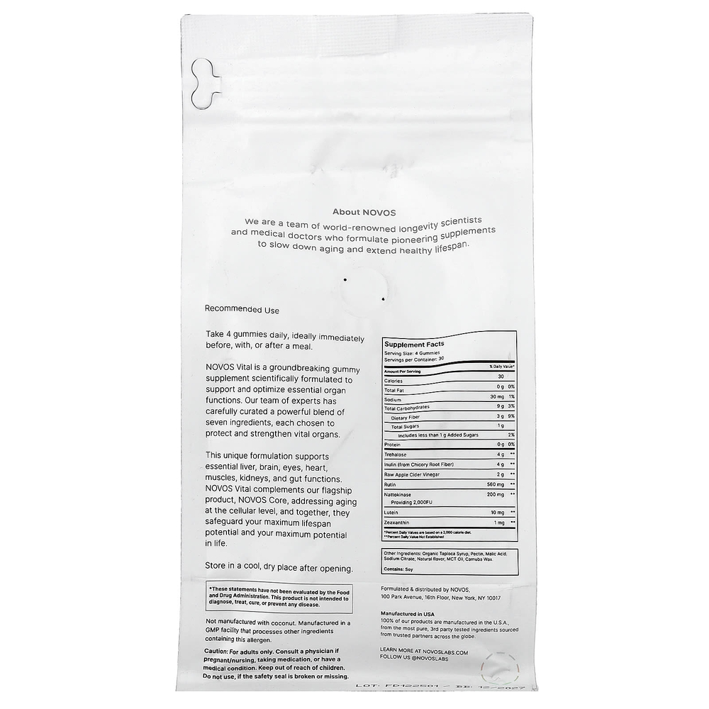 NOVOS, Novos Vital Gummies, тропические фрукты, 120 жевательных таблеток