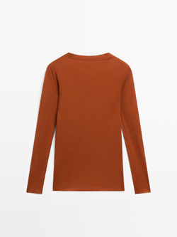 Massimo Dutti Легкая футболка классического кроя с длинными рукавами, оранжевый