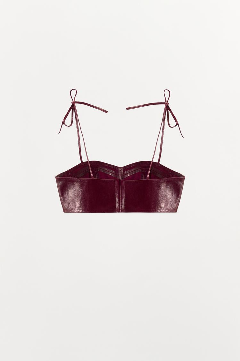 ZARA МИНИ-ТОП ИЗ 100% КОЖИ, ГРАНАТОВЫЙ