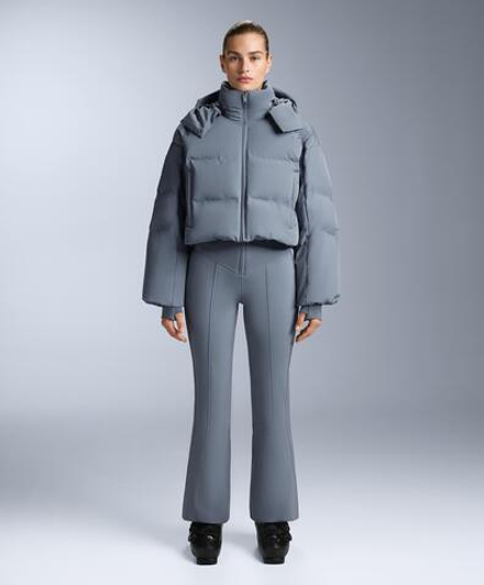 OYSHO Водонепроницаемые расклешенные эластичные брюки SKI с высокой посадкой, серо-голубой