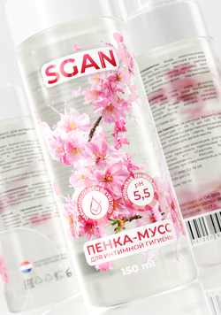 Пенка-мусс для интимной гигиены SGAN с пребиотическим эффектом, ultra-мягкая с pH 3.8–4.5 для чувствительной зоны, био-пенка для ежедневного ухода с защитой естественной микрофлоры с успокаивающим эффектом, защитой микрофлоры, 150 мл